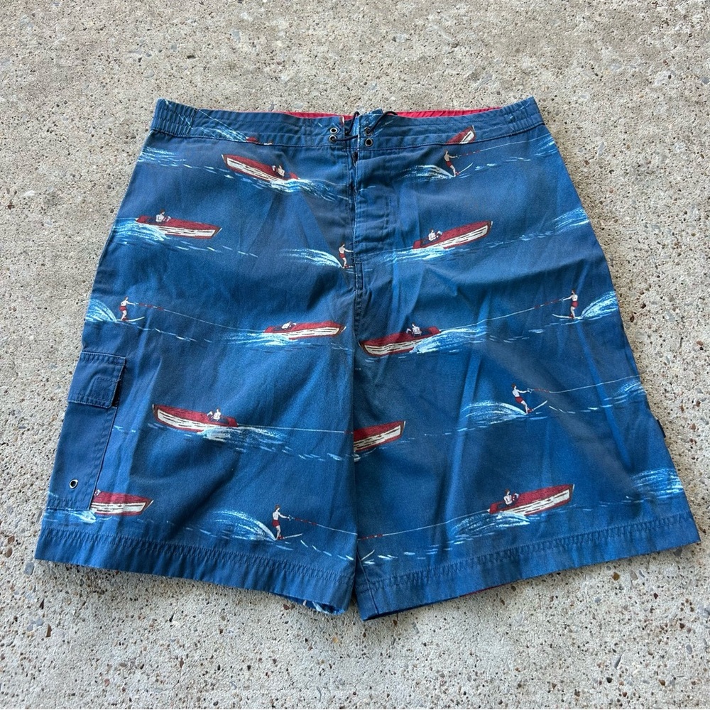 Vintage Y2K Polo Sport Ralph Lauren Swim Trunks Boat Print Water Ski Size Large